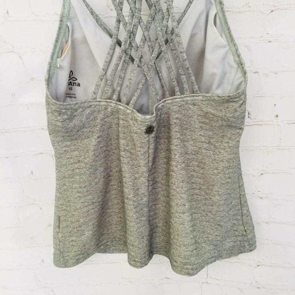 Prana Tankini Swim Top Heather Gray Braided Racerback V Neck Size XS - Picture 6 of 10